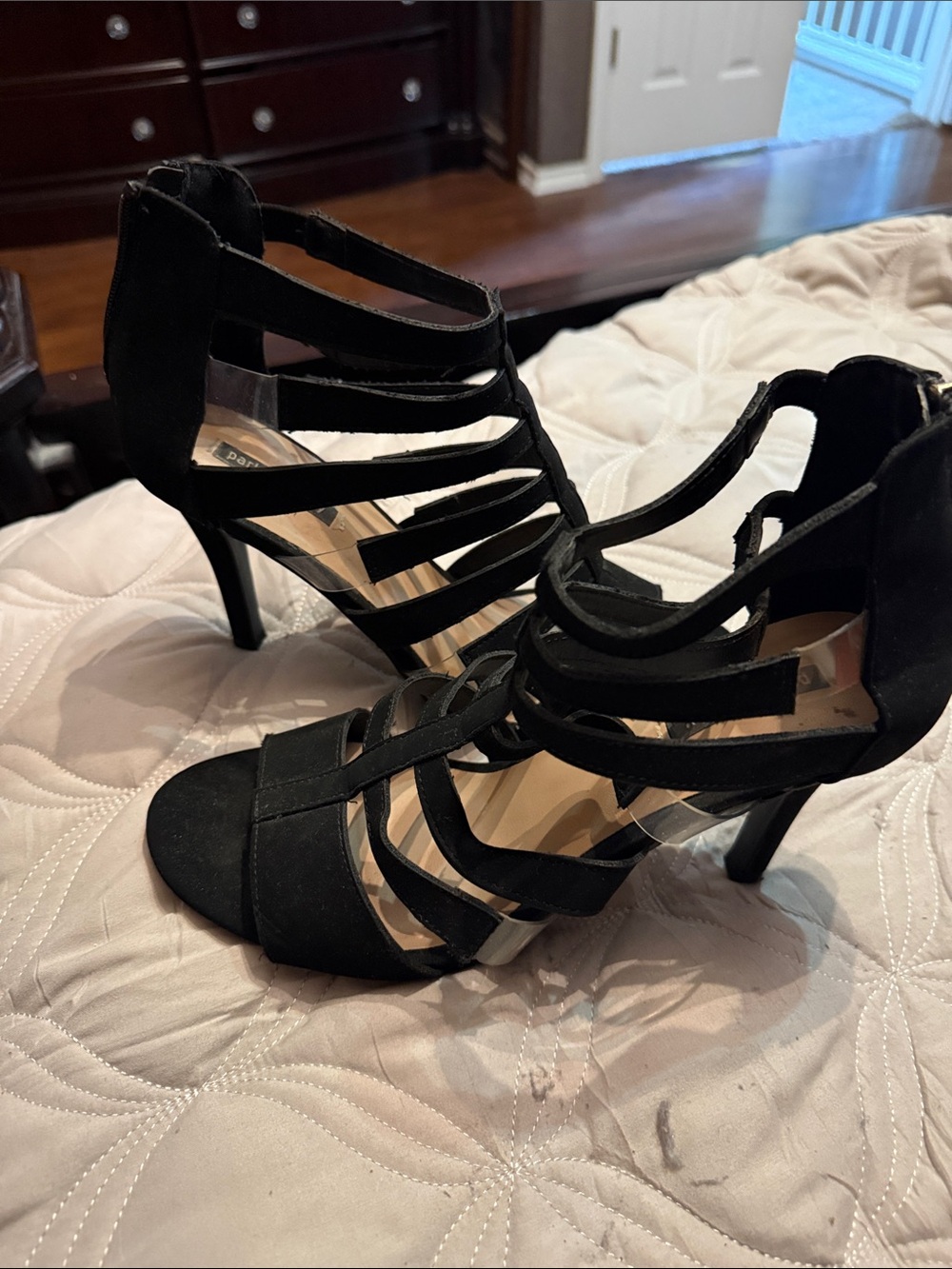 Women's Black Strappy High Heel Sandals